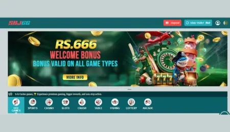 SBJ66 app homepage banner showing Rs.666 welcome bonus with casino slots and sports games