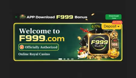 F999 game app download banner with bonus offer and casino design
